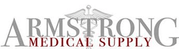 The image shows the "Armstrong Medical Supply" logo with a caduceus symbol incorporated into the word "Armstrong.