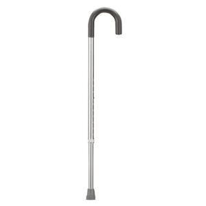 Product 10302-6: Aluminum walking cane with an adjustable curved handle and rubber tip.