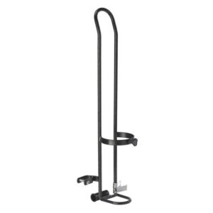 The STDS803 is a metal toilet paper holder featuring a tall, vertical design and two circular rings for holding rolls.
