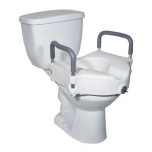 Toilet seat with armrests for added support and safety.