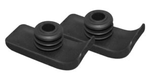 Black plastic automotive grommets or seals with circular openings.