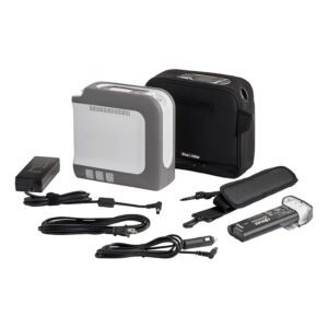 Portable electronic device kit with various cables and adapters.