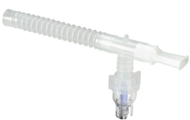 A clear plastic respiratory tubing connector with a valve.