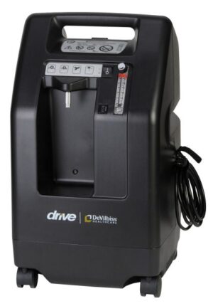 Black Drive DeVilbiss oxygen concentrator with control panel and power cord.