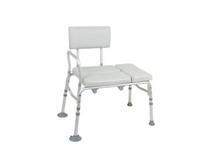 White padded shower transfer bench with backrest