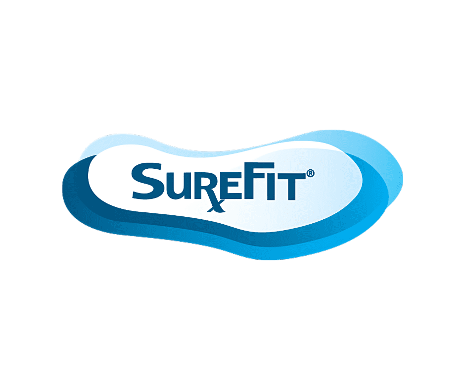 Logo of SureFit with blue gradient design.