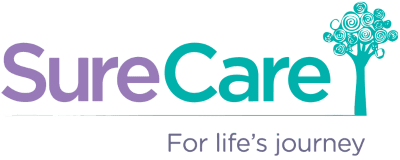 Logo with blue and purple text and a tagline below.