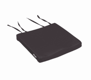 Black heated seat cushion with adjustable straps and control.